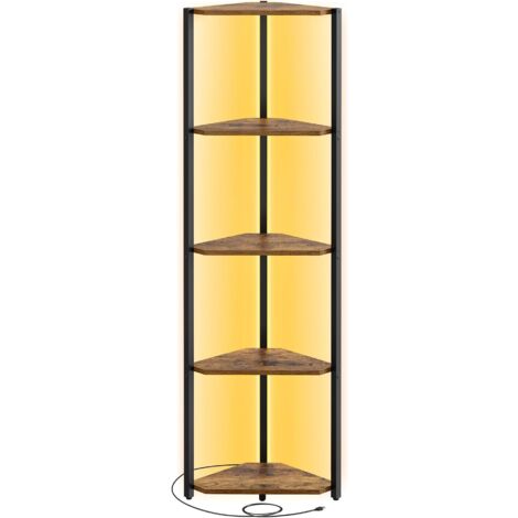 Vasagle – Bibliothèque d'angle 5 niveaux – Éclairage LED réglable – Acier et aggloméré – Dimensions 24,8 x 48 x 146,6 cm – Marron rustique