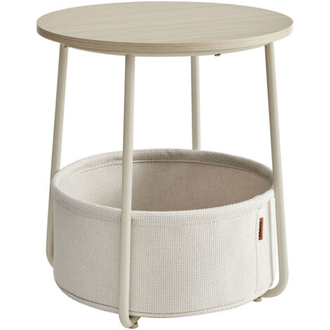 Vasagle – Table basse ronde 45x50cm – Panier en tissu polyester – Rangement pour salon et chambre – Style moderne beige naturel et blanc crème (1/5)