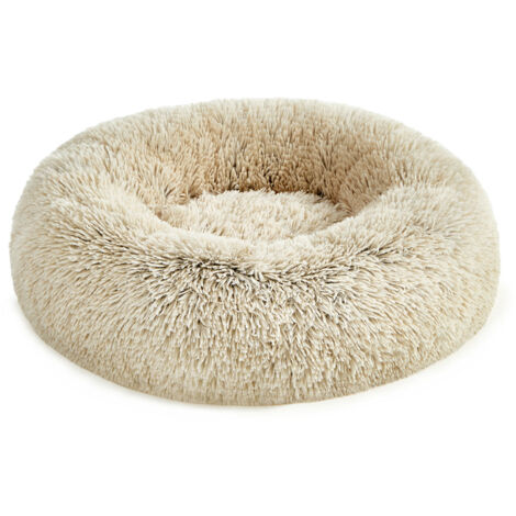 Panier pour Chien, Lit Ronde en Forme de Beignet, Canapé, Coussin Central Amovible et Lavable, Tissu Peluche Doux, Ø60 cm, Kaki Ombré