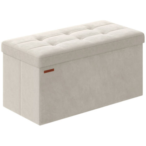 Songmics – Banc de rangement pouf pliable 38 x 76 x 38 cm – Capacité 89L – Charge jusqu'à 300 kg – Tissu façon lin – Pour salon, chambre, entrée, blanc crème (1/5)
