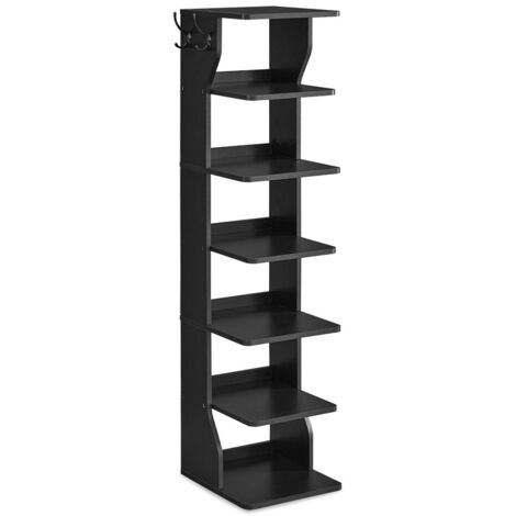 Vasagle – Étagère à chaussures 30x26,4x110,4 cm – 7 niveaux de rangement – Crochets pour clés – Pour petits espaces – Noir (1/5)