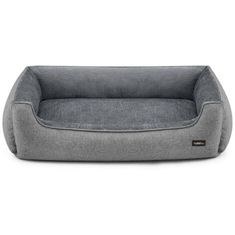 Panier pour Chiens, Lit pour Animaux, Canapé, en Tissu Façon Lin, Bords Rehaussés, Antiglisse, Housse Amovible Lavable, Taille XXL pour Grands Chiens, 120 x 90 x 30 cm, Gris