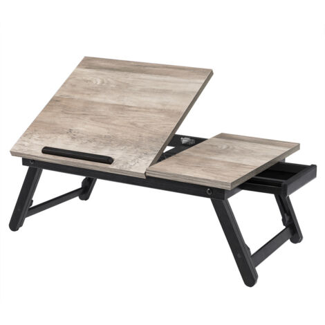 Table de Lit, Support pour Ordinateur Portable, avec Tablette et Pieds Réglables, pour Écran jusqu'à 15,6 Pouces, (61-68,3) x 34,9 x (22,5-32) cm, Grège (1/5)