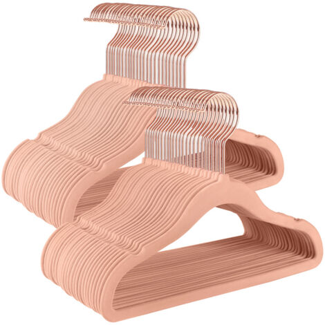 Cintres Enfants, Lot de 50, en Velours, avec Crochets Pivotants à 360° en Rose Gold, Cintres pour Vêtements, Gain de Place, Cintres Antiglisse, Rose Bonbon