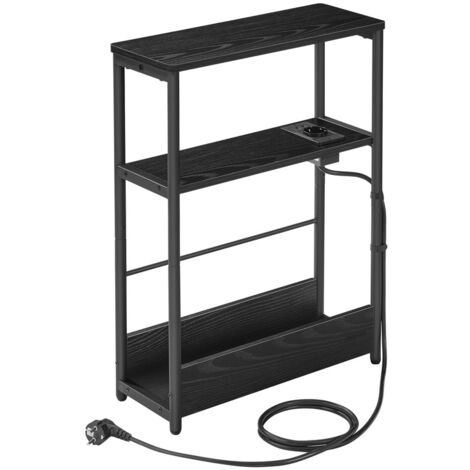 Vasagle – Table de chevet à 3 niveaux – Multiprise intégrée avec 2 ports USB – Dimensions 18 x 45 x 58 cm – Noir boisé et noir d'encre
