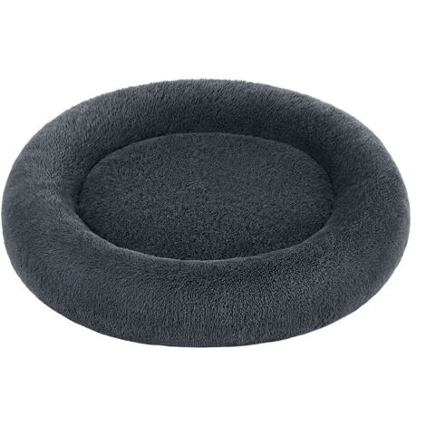Panier pour Chien, Lit Rond en Forme de Beignet, Canapé, Coussin Central Amovible et Lavable, Tissu Peluche Doux, Ø120 cm, Gris Foncé