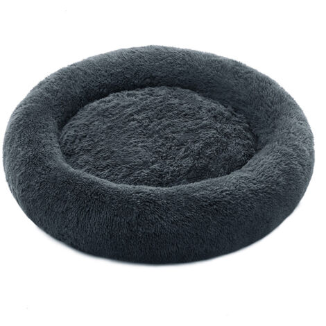Panier pour Chien, Lit Ronde en Forme de Beignet, Canapé, Coussin Central Amovible et Lavable, Tissu Peluche Doux, Ø100 cm, Gris Foncé (1/5)