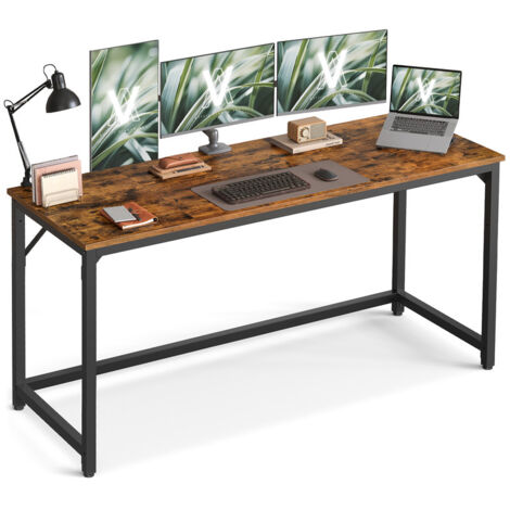 Vasagle – Bureau droit 160 x 60 x 76 cm – Cadre en métal marron rustique et noir – Pieds réglables pour stabilité – Montage facile (1/5)