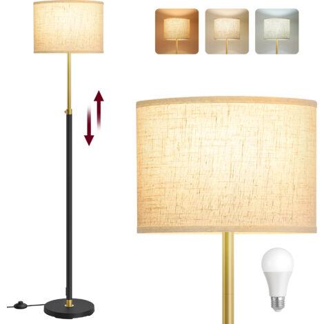 Lampadaire, Lampe sur Pied, Hauteur Réglable de 140 à 170 cm, Style Moderne, Interrupteur à Pied, Abat-Jour en Tissu, Douille E27, Doré et Noir