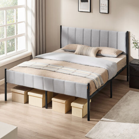 Vasagle – Cadre de lit double 160 x 200 cm – Tête de lit rembourrée en mousse haute densité – Acier robuste – Capacité 500 kg – Montage rapide