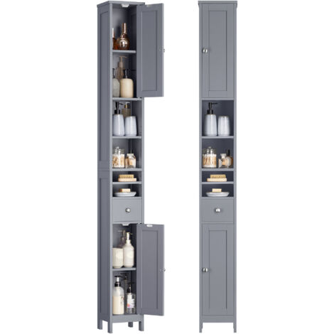 Vasagle – Armoire de salle de bain haute – Meuble de rangement mince avec étagères réglables – Dispositif anti-basculement – Dimensions 19,5 x 21,4 x 180 cm