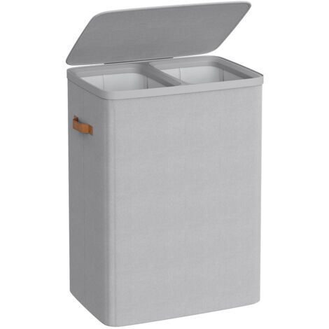 Songmics – Panier à linge 170 L – 2 compartiments avec sacs internes amovibles – Dimensions 56 x 40 x 75 cm – Tissu polyester résistant à l'eau – Couvercle et poignées