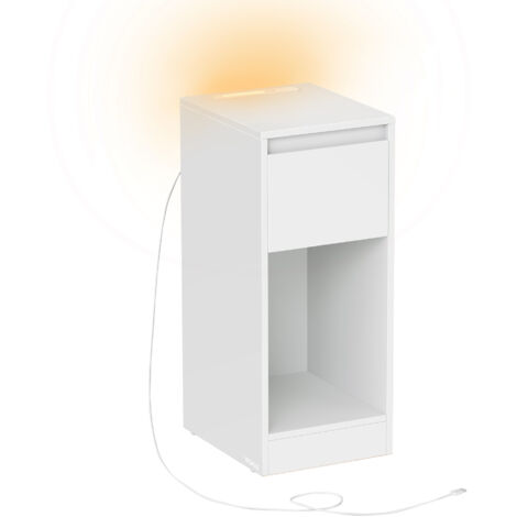 Table de Chevet Étroite, Table d’Appoint, avec Éclairage LED, 1 Port USB-A, 1 Port USB-C, Tiroir et Compartiment Ouvert, pour Chambre, Salon, Blanc Nuage