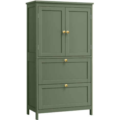 Armoire de Salle de bain, Meuble de Rangement, Placard de Cuisine avec 2 Portes et 2 Tiroirs, Étagères Réglables, 30 x 60 x 110 cm, Vert Forêt