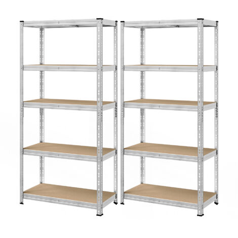 Songmics – Rayonnage étagère de rangement charge lourde – Lot de 2 – Dimensions 30 x 75 x 150 cm – Charge max 875 kg – Tablettes réglables en hauteur – Argent