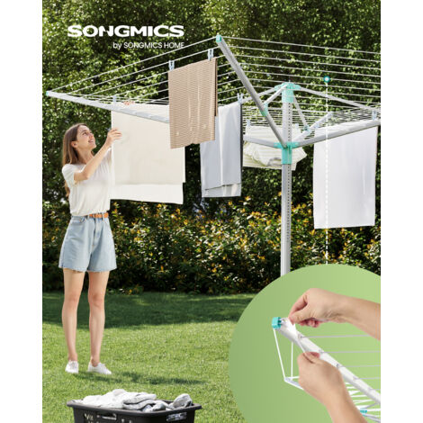 Songmics – Séchoir à linge rotatif 60m – Hauteur réglable 133-194 cm – 12 pinces à linge – Alliage aluminium résistant à l'eau – Pliable pour gain de place