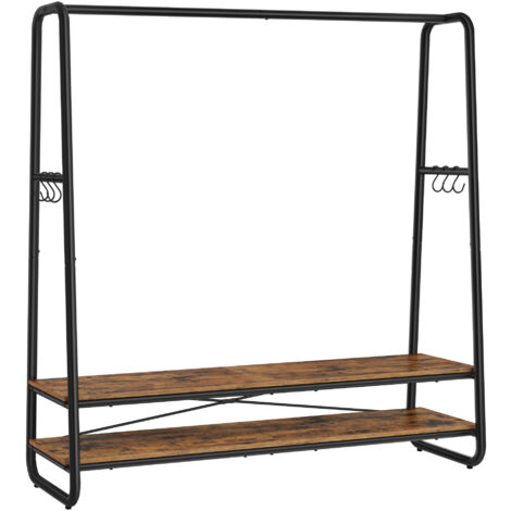Vasagle – Portant à vêtements avec 2 étagères et 6 crochets en S – Cadre en acier – Dimensions 45 x 138 x 160 cm – Marron rustique et noir