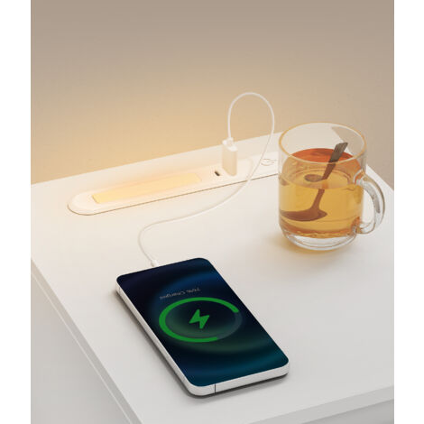 Table De Chevet Murale Avec LED Bluetooth Et Prises De Charge - 31,5 X 20 Cm, 3 Niveaux, Tiroir, 1 AC + 2 USB - 14