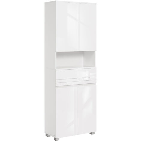 Vasagle – Colonne de salle de bain avec 2 tiroirs – Étagères réglables – Compartiments – Dimensions 30 x 60 x 170 cm – Panneau MDF blanc nuage