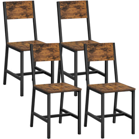 Vasagle – Lot de 4 chaises salle à manger – Cadre en acier noir d'encre – Surface en bois marron rustique – Confort optimal pour repas – Dimensions 36 x 46,6 x 87,1 cm