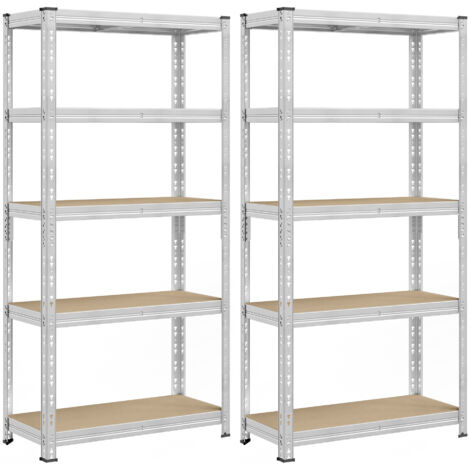 Rayonnage, Lot de 2, 40 x 90 x 180 cm, Étagère de Rangement Charge Lourde, Étagère de Garage, Capacité de Charge jusqu’à 875 kg, Tablettes Réglables, Argent SONGMICS