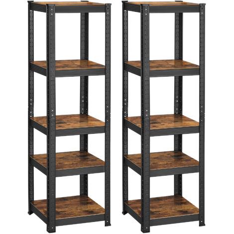 Songmics – Rayonnage 5 niveaux – Lot de 2 étagères 37 x 37 x 150 cm – Charge 400 kg – Planches réglables – Style industriel marron rustique et noir