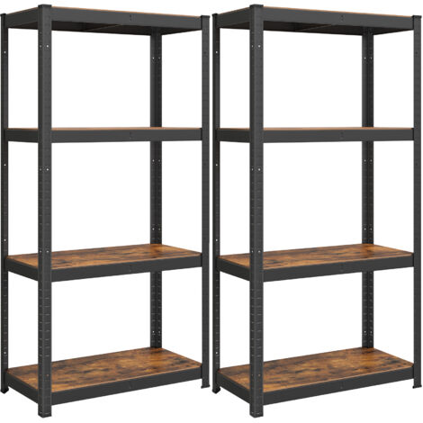 Songmics – Rayonnage à 4 niveaux – Lot de 2 – 40 x 80 x 160 cm – Capacité 520 kg – Planches réglables – Style industriel marron rustique et noir (1/5)