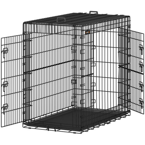 Cage pour Chien Pliable avec 2 Portes, Plateau Amovible, 122 x 74 x 114 cm, Taille XXL, Haute, Noir