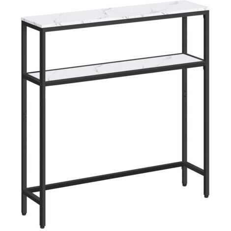 Vasagle – Console d'entrée 2 niveaux – Table d'appoint 20 x 80 x 80 cm – Panneaux agglomérés blanc marbré et noir d'encre – Idéale pour petits espaces (1/5)