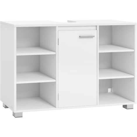 Vasagle – Meuble bas de salle de bain blanc nuage 30 x 90 x 60 cm – 6 compartiments ouverts – Étagères réglables – Panneau MDF durable