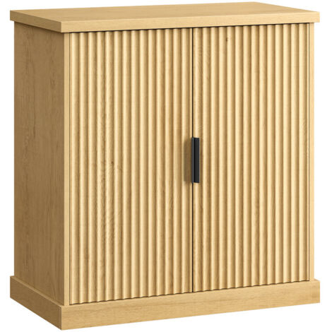 Buffet VASAGLE MAXE Lot De 2 - Meuble Rangement Avec étagères Réglables, Portes Cannelées, Style Transitionnel - Beige Chêne