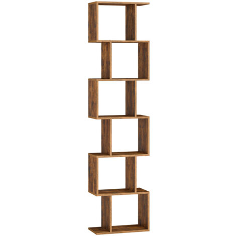 Vasagle – Bibliothèque enfant 6 niveaux 24 x 40 x 191 cm – Panneaux d’aggloméré marron rustique – Cloison séparateur moderne pour salon et bureau