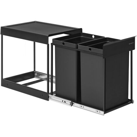 Songmics – Poubelle de tri sélectif coulissante 2 x 20 L – Structure en acier – Couvercle en ABS – Installation facile dans placard – Noir d'encre