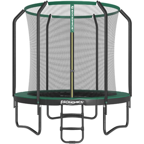 SONGMICS Trampoline pour Enfant, Ø244 cm, Filet de Protection, Coussin de Sécurité, Échelle, Cadre en Acier, vert