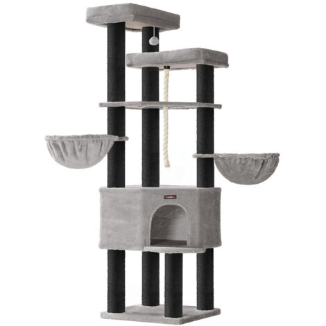 Feandrea – Arbre à chat XXL 186,7 cm avec 5 niveaux – Poteaux en sisal de 11 cm – Plateforme spacieuse 55 x 34 cm – Gris tourterelle et noir d'encre