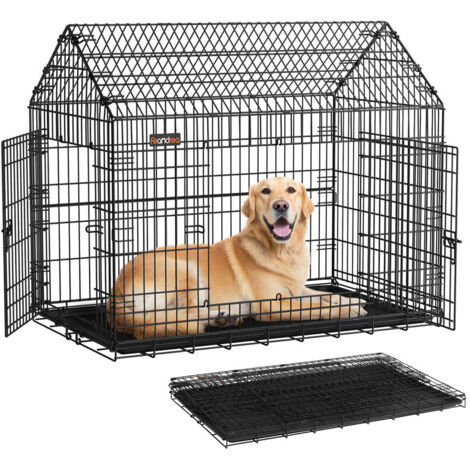 Feandrea – Cage pour chien pliable 120 x 72,5 x 109 cm – Métal robuste – XXL pour grands chiens – Double porte – Nettoyage facile