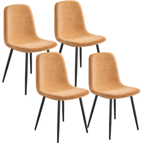 Vasagle – Lot de 4 chaises de salle à manger – Tissu chenille et PU texturé – Structure métallique – Pieds réglables – Confort ergonomique marron