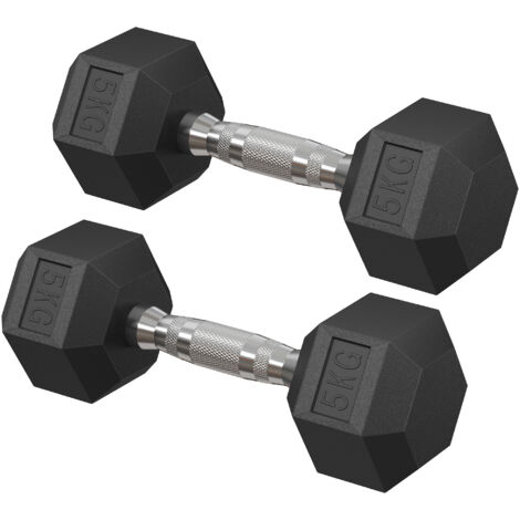Haltères Hexagonaux HOMCOM - Lot De 2 - Poids De 4 à 20 Kg (fonte Avec Revêtement Caoutchouc) - Poignée Moletée Antidérapante - Pour Musculation à La Maison Ou En Salle - 9