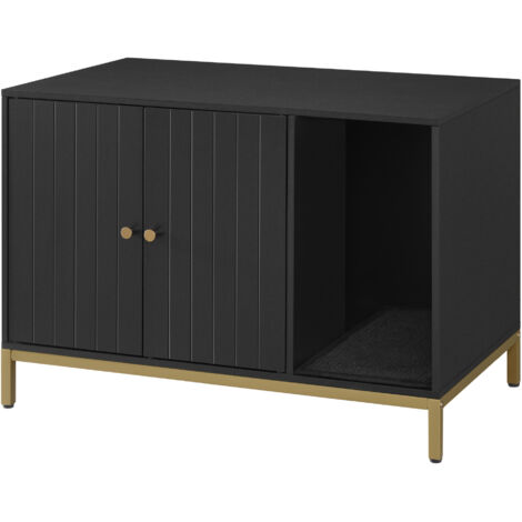 Feandrea – Armoire à litière pour chat avec tapis griffoir – Dimensions 80 x 50 x 55 cm – Panneau de particules et acier – Noir/doré (1/5)