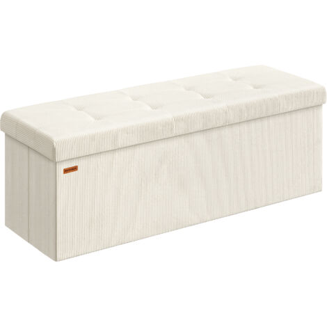 Banc de Rangement, Pouf Pliable, 38 x 110 x 38 cm, Bout de Lit, Repose-Pieds, Coffre de Rangement, Charge jusqu'à 300 kg, pour Salon, Chambre, Entrée, Blanc Crème (1/5)