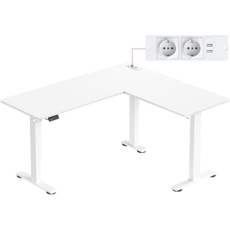 Vasagle – Bureau d'angle électrique réglable en hauteur 140 x 160 cm – Fonction mémoire 2 hauteurs – Multiprise intégrée – Cadre acier robuste – Blanc nuage (1/5)