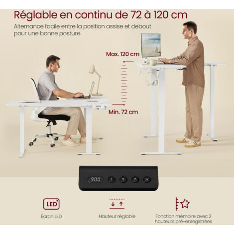 AREBOS Bureau Électrique Réglable 160 x 80 cm | Hauteur 72