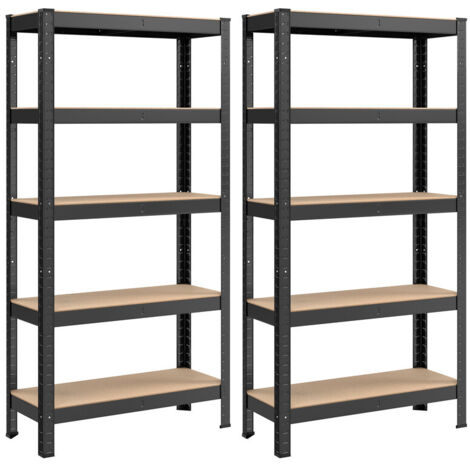 Songmics – Étagère de rangement 5 niveaux – Lot de 2 – 30 x 75 x 150 cm – Capacité 650 kg – Planches réglables en MDF – Design industriel noir
