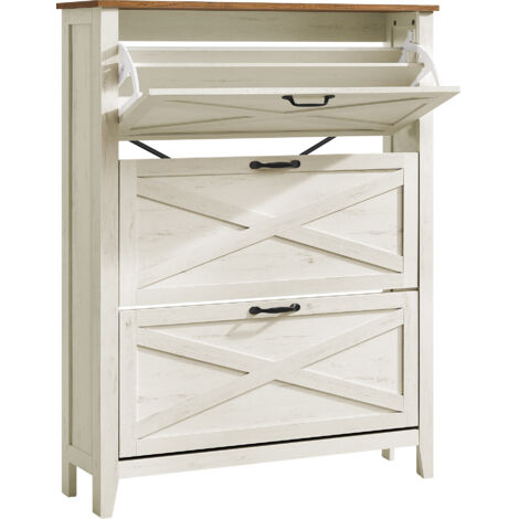 Vasagle – Meuble à chaussures étroit 3 abattants – Rangement autoportant blanc rustique – Capacité 18 à 24 paires – Dimensions 24 x 87 x 123,6 cm (1/5)