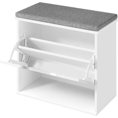 Vasagle – Banc à chaussures rembourré sur 3 niveaux – 6 paires – Tiroir rabattable – Dimensions 30 x 60 x 53,5 cm – Blanc nuage et gris tourterelle