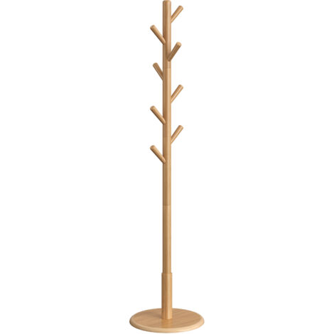 Vasagle – Portemanteau en bois d'hévéa – Support sur pieds avec 8 crochets – Réglable sur 3 hauteurs – Capacité 40 kg – Couleur naturelle (1/5)