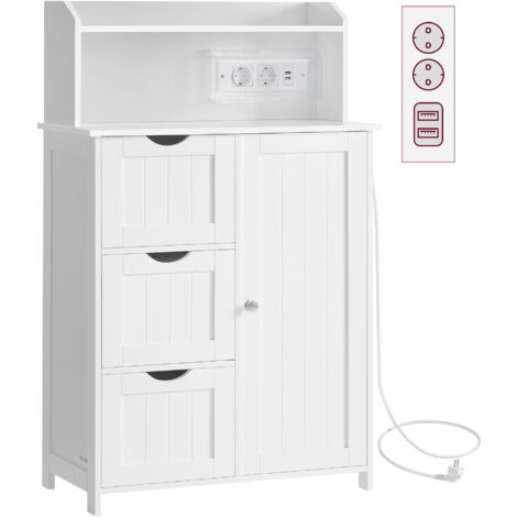 Vasagle – Meuble bas de salle de bain 100 cm – 3 tiroirs, 1 porte, 2 étagères réglables – Multiprise intégrée – Blanc nuage, panneau MDF (1/5)