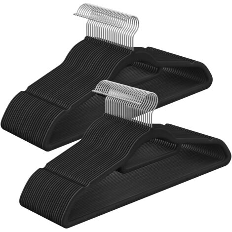 Cintres en velours, lot de 50, ABC plus flocage, Noir, 50 pièces (1/5)