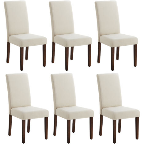 Vasagle – Lot de 6 chaises de salle à manger – Dossier haut ergonomique – Assise épaisse en tissu aspect lin – Structure en bois d’hévéa – 58 x 48 x 100 cm – Blanc (1/5)