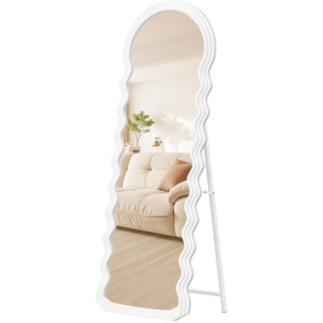 Songmics – Miroir sur pied 160 x 50 cm – Conception ondulée – Cadre MDF robuste – Film de sécurité – Pour chambre, salon, entrée, blanc nuage (1/5)
